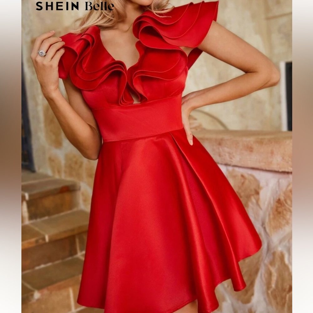 NWT Scarlet Red Ruffle Mini SHEIN Party Dress Size S